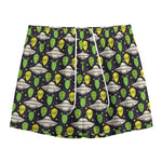 Green Alien UFO Space Print Mesh Shorts