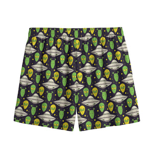 Green Alien UFO Space Print Mesh Shorts