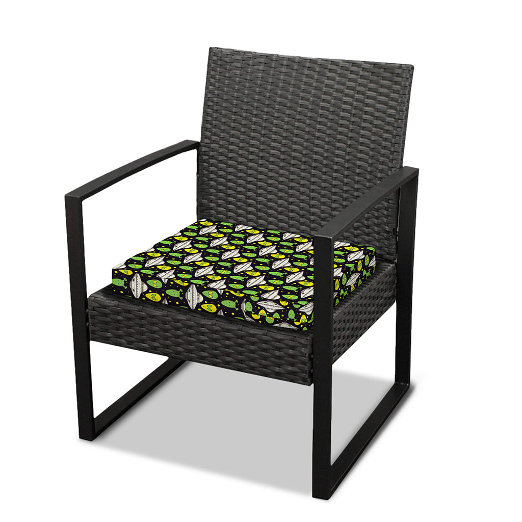 Green Alien UFO Space Print Outdoor Seat Cushion Cover