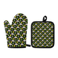 Green Alien UFO Space Print Oven Mitt And Pot Holder Set