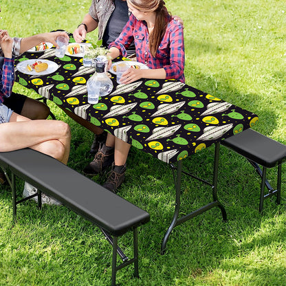 Green Alien UFO Space Print Picnic Table Cover