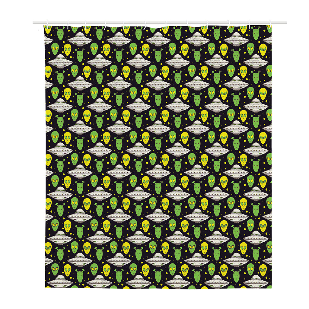 Green Alien UFO Space Print Polyester Shower Curtain