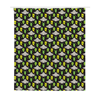 Green Alien UFO Space Print Polyester Shower Curtain