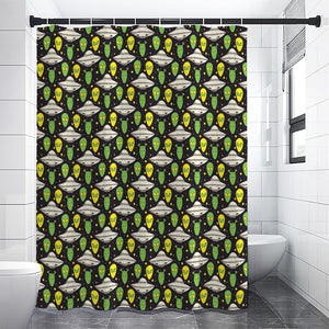 Green Alien UFO Space Print Premium Shower Curtain