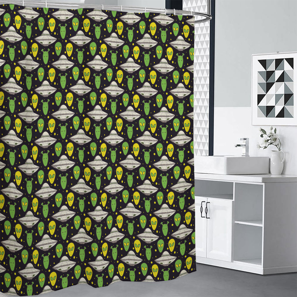 Green Alien UFO Space Print Premium Shower Curtain