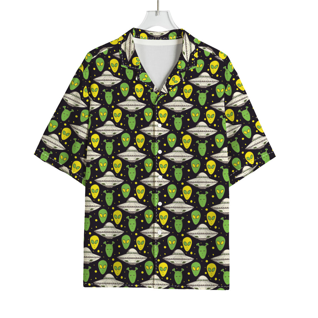 Green Alien UFO Space Print Rayon Hawaiian Shirt