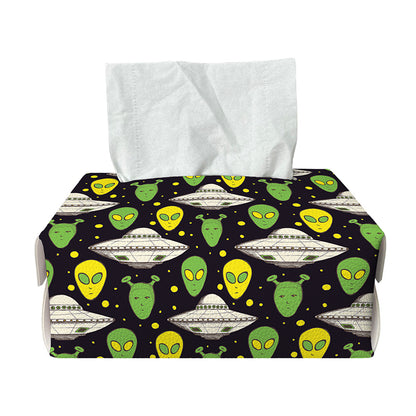 Green Alien UFO Space Print Rectangle Tissue Box Cover