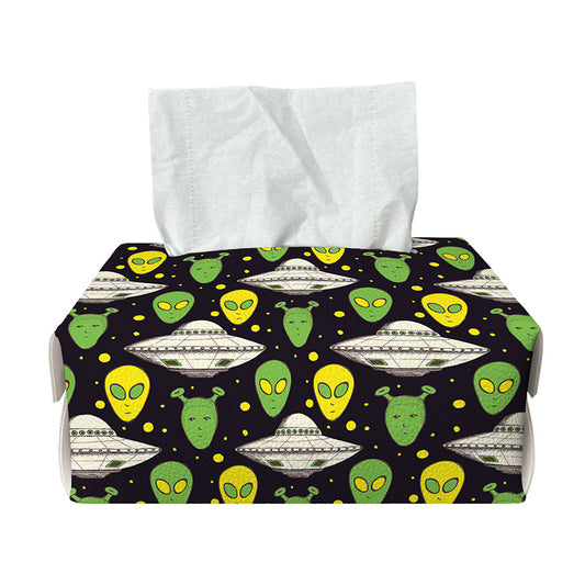 Green Alien UFO Space Print Rectangle Tissue Box Cover