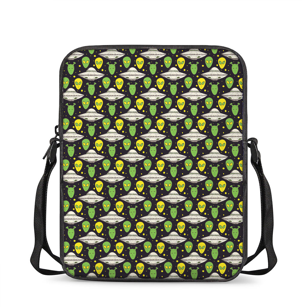 Green Alien UFO Space Print Rectangular Crossbody Bag
