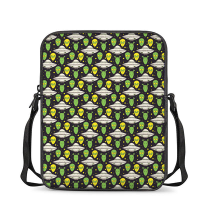 Green Alien UFO Space Print Rectangular Crossbody Bag