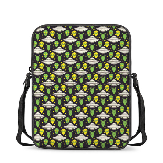 Green Alien UFO Space Print Rectangular Crossbody Bag