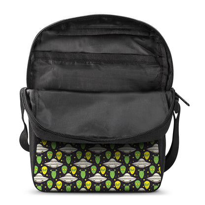 Green Alien UFO Space Print Rectangular Crossbody Bag