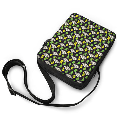 Green Alien UFO Space Print Rectangular Crossbody Bag