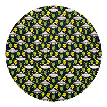 Green Alien UFO Space Print Round Blanket