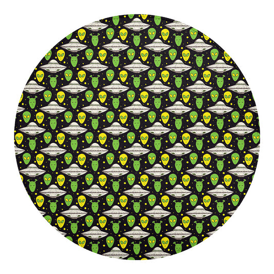 Green Alien UFO Space Print Round Blanket