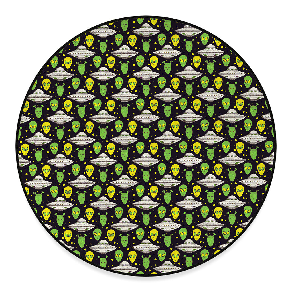 Green Alien UFO Space Print Round Floor Mat