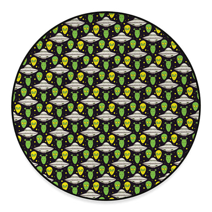 Green Alien UFO Space Print Round Floor Mat