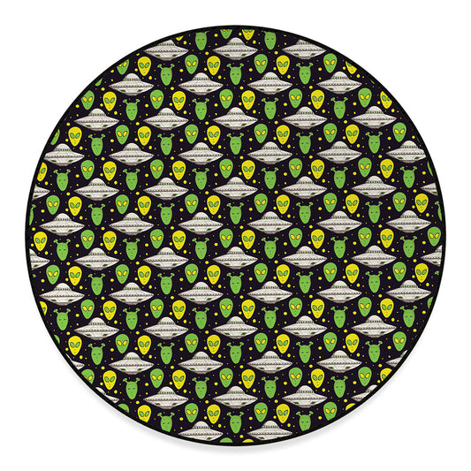 Green Alien UFO Space Print Round Floor Mat