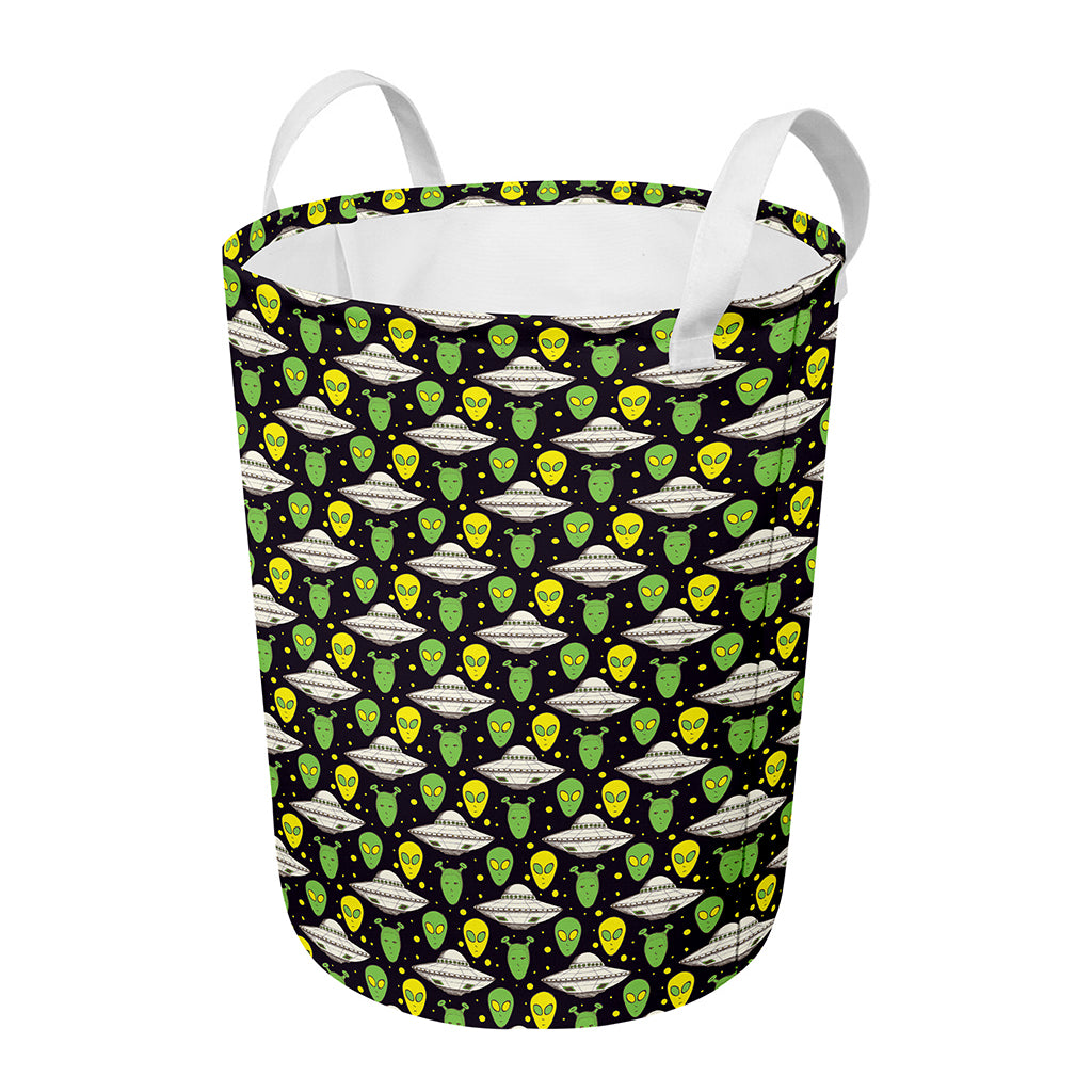 Green Alien UFO Space Print Round Laundry Basket