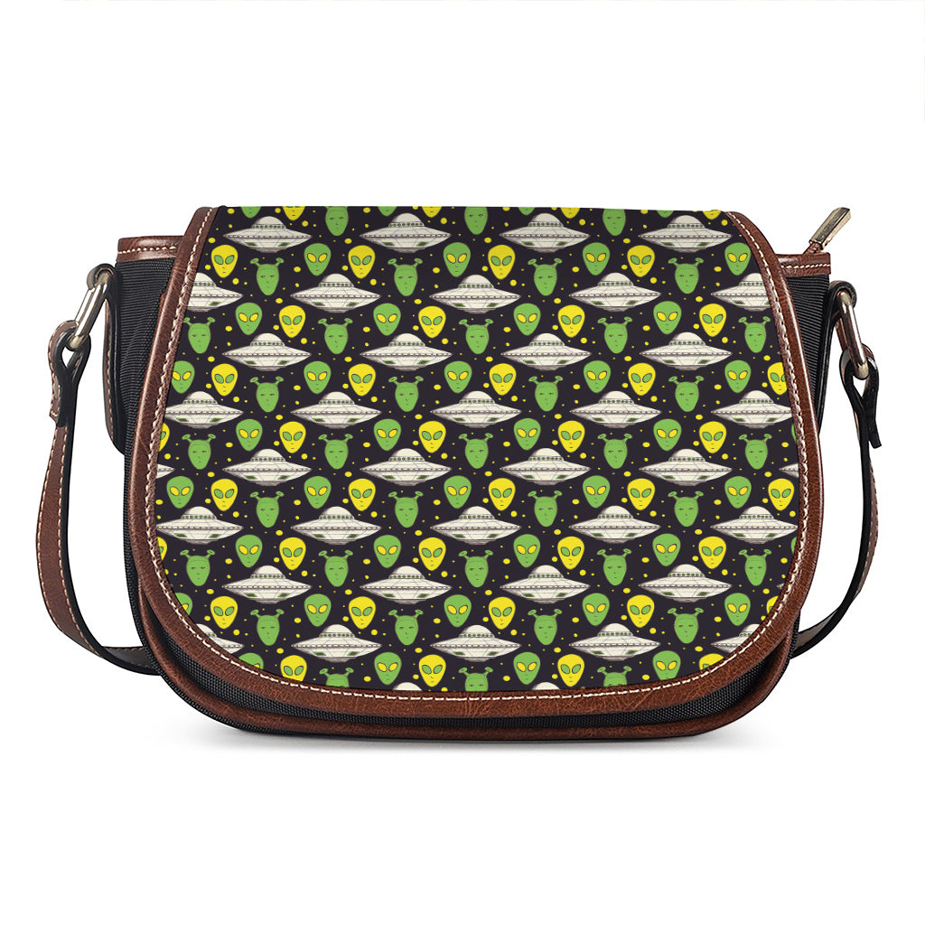 Green Alien UFO Space Print Saddle Bag