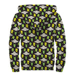 Green Alien UFO Space Print Sherpa Lined Zip Up Hoodie