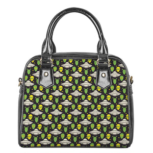 Green Alien UFO Space Print Shoulder Handbag