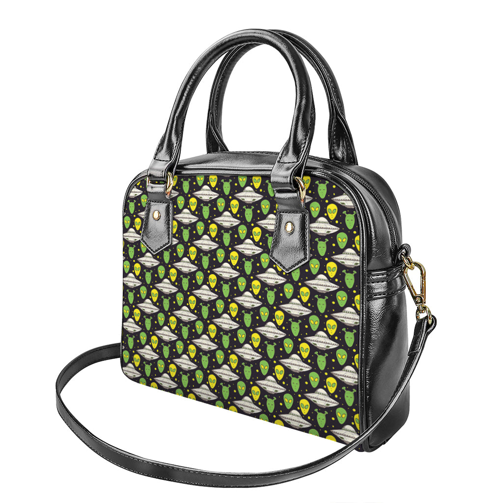 Green Alien UFO Space Print Shoulder Handbag