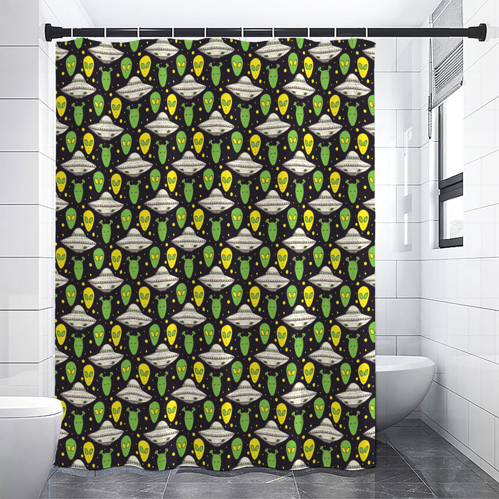 Green Alien UFO Space Print Shower Curtain