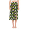 Green Alien UFO Space Print Side Slit Midi Skirt