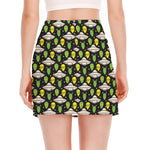 Green Alien UFO Space Print Side Slit Mini Skirt