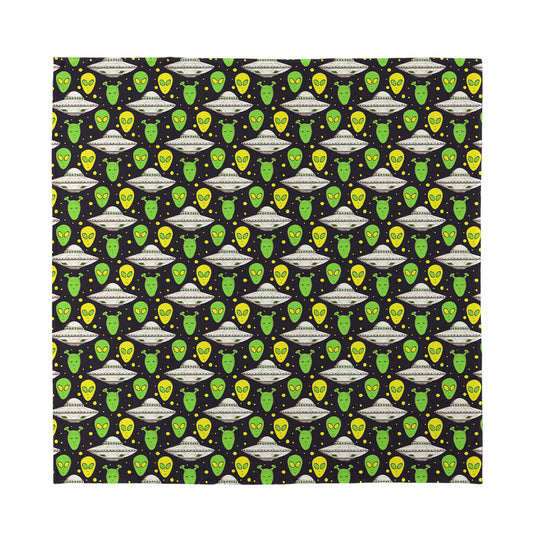 Green Alien UFO Space Print Silk Bandana