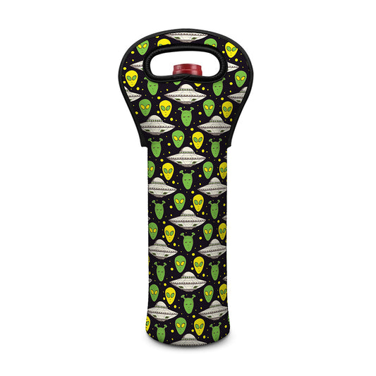 Green Alien UFO Space Print Single Neoprene Wine Tote