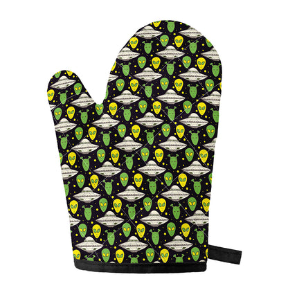 Green Alien UFO Space Print Single Oven Mitt