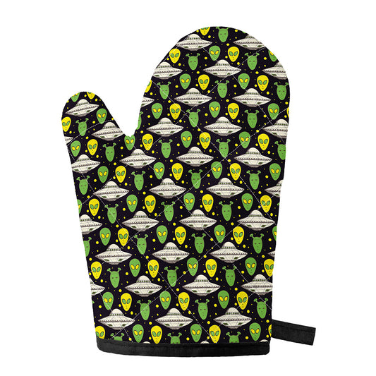 Green Alien UFO Space Print Single Oven Mitt