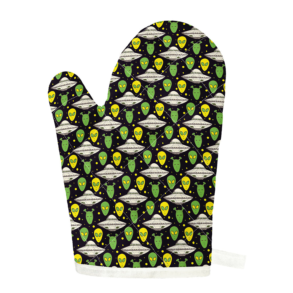 Green Alien UFO Space Print Single Oven Mitt