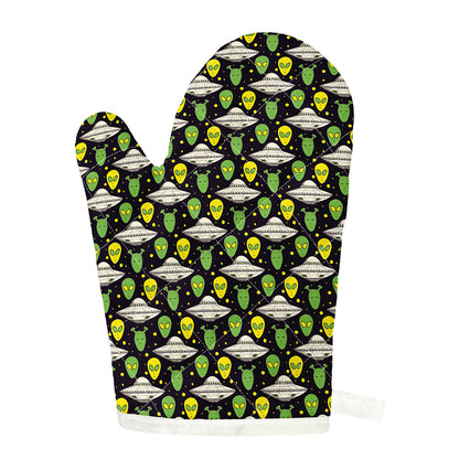 Green Alien UFO Space Print Single Oven Mitt