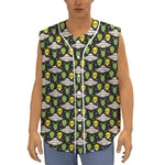 Green Alien UFO Space Print Sleeveless Baseball Jersey
