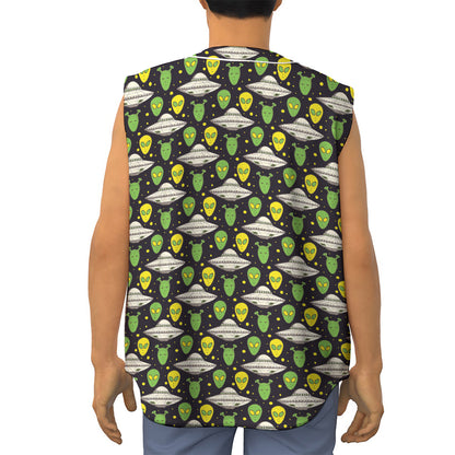 Green Alien UFO Space Print Sleeveless Baseball Jersey