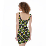 Green Alien UFO Space Print Sleeveless Bodycon Dress