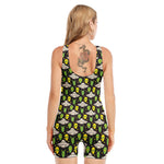 Green Alien UFO Space Print Sleeveless One Piece Swimsuit