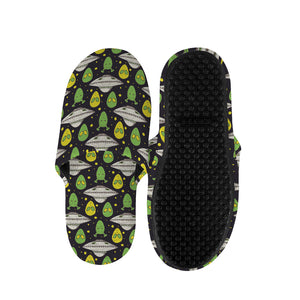 Green Alien UFO Space Print Slippers