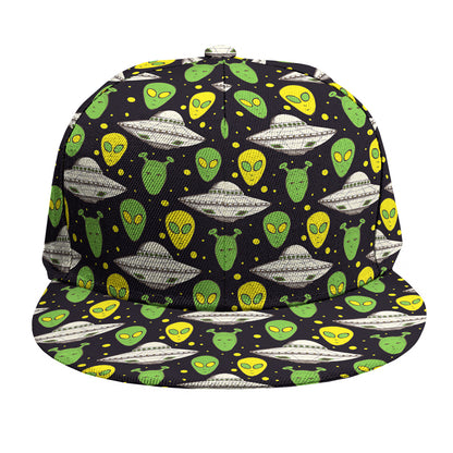 Green Alien UFO Space Print Snapback Cap