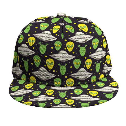 Green Alien UFO Space Print Snapback Cap