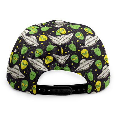Green Alien UFO Space Print Snapback Cap