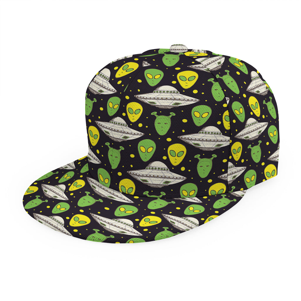 Green Alien UFO Space Print Snapback Cap
