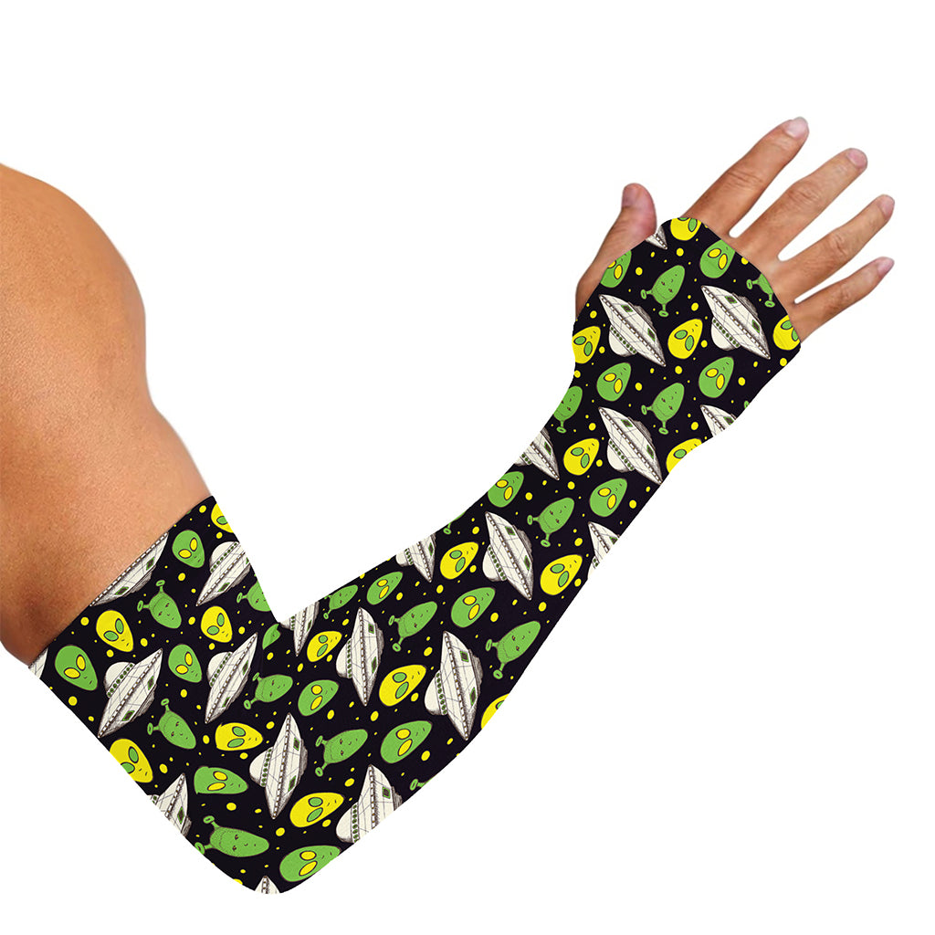 Green Alien UFO Space Print Sun Protection Arm Sleeves