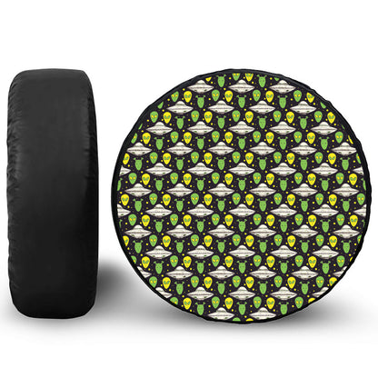 Green Alien UFO Space Print Tire Cover