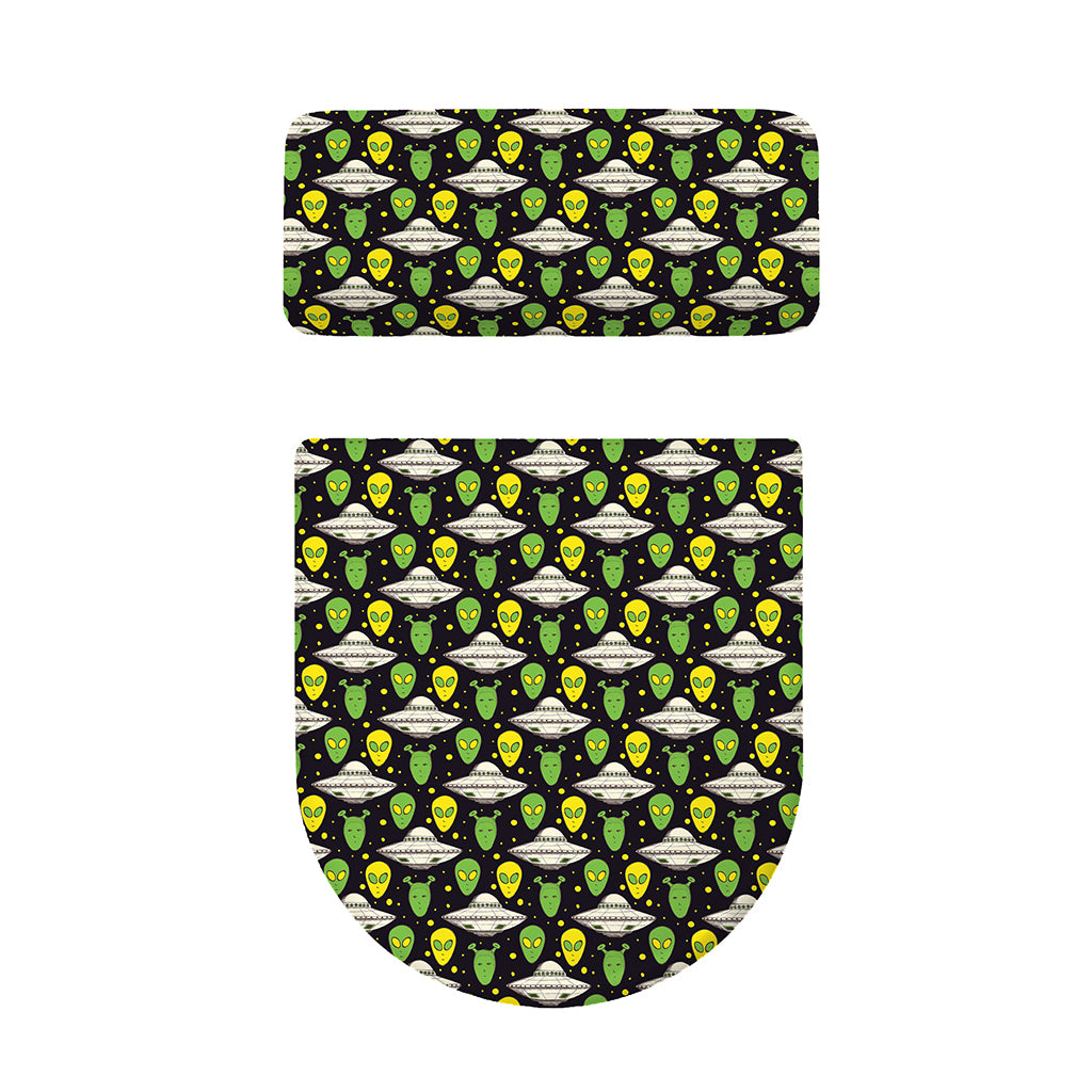 Green Alien UFO Space Print Toilet Lid And Tank Cover Set