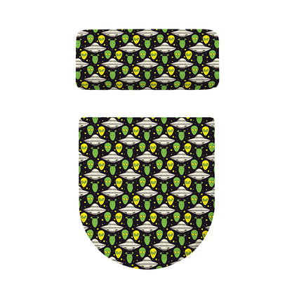 Green Alien UFO Space Print Toilet Lid And Tank Cover Set