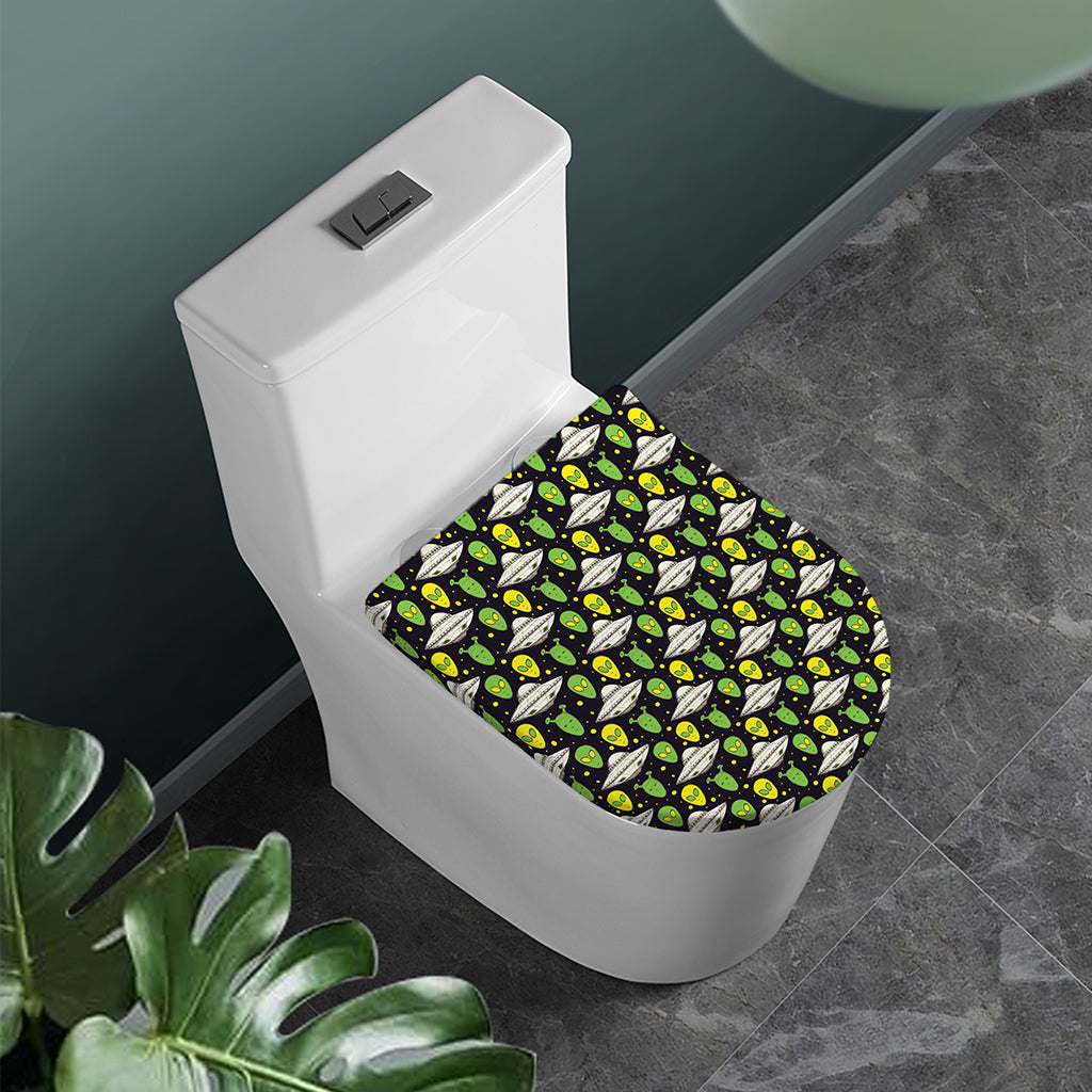 Green Alien UFO Space Print Toilet Lid Cover